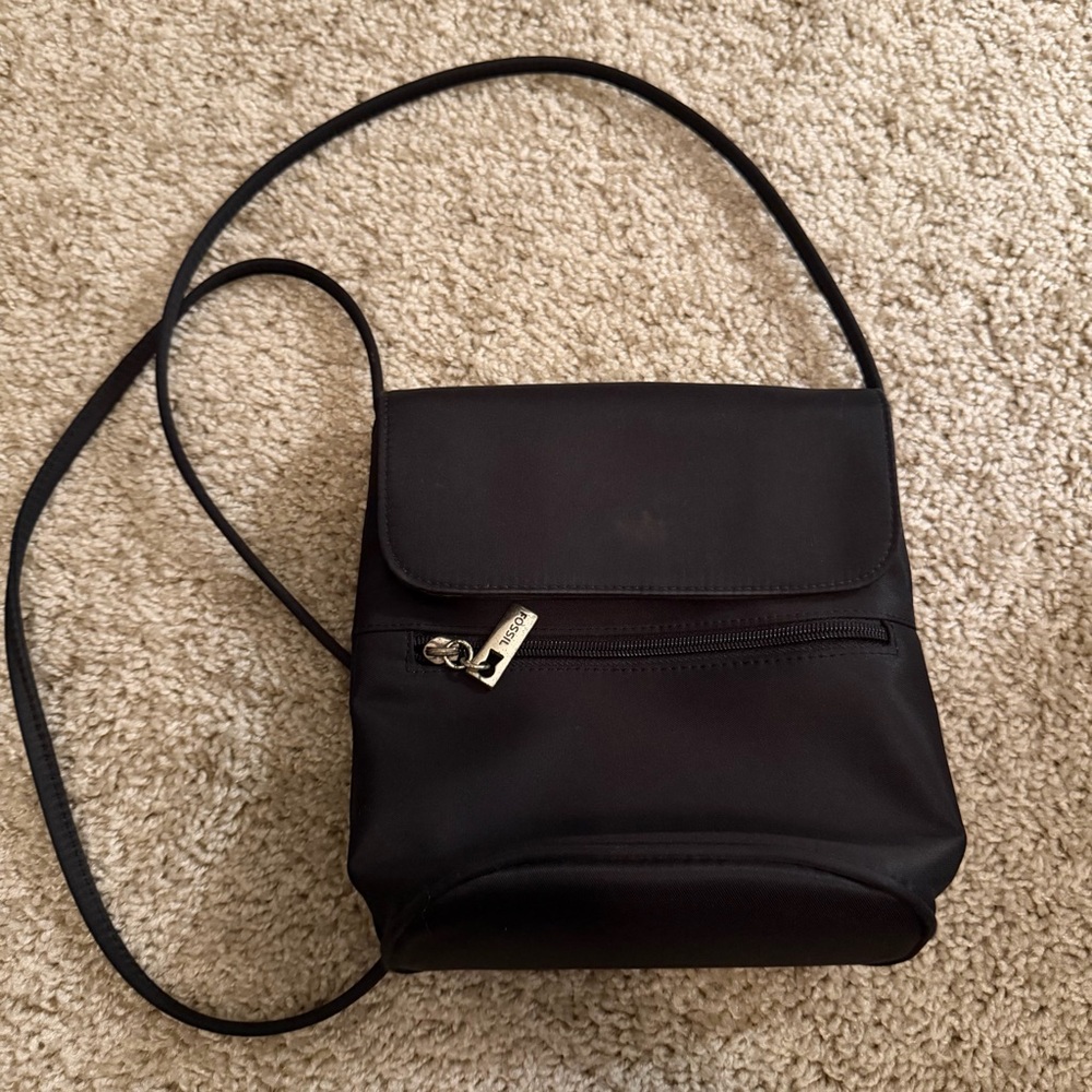 Vintage Fossil Mini Crossbody Bag – Black